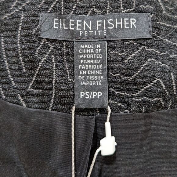 NWT Eileen Fisher Women's Funnel Neck A-line Coat Size Petite Small in Black - Picture 10 of 11